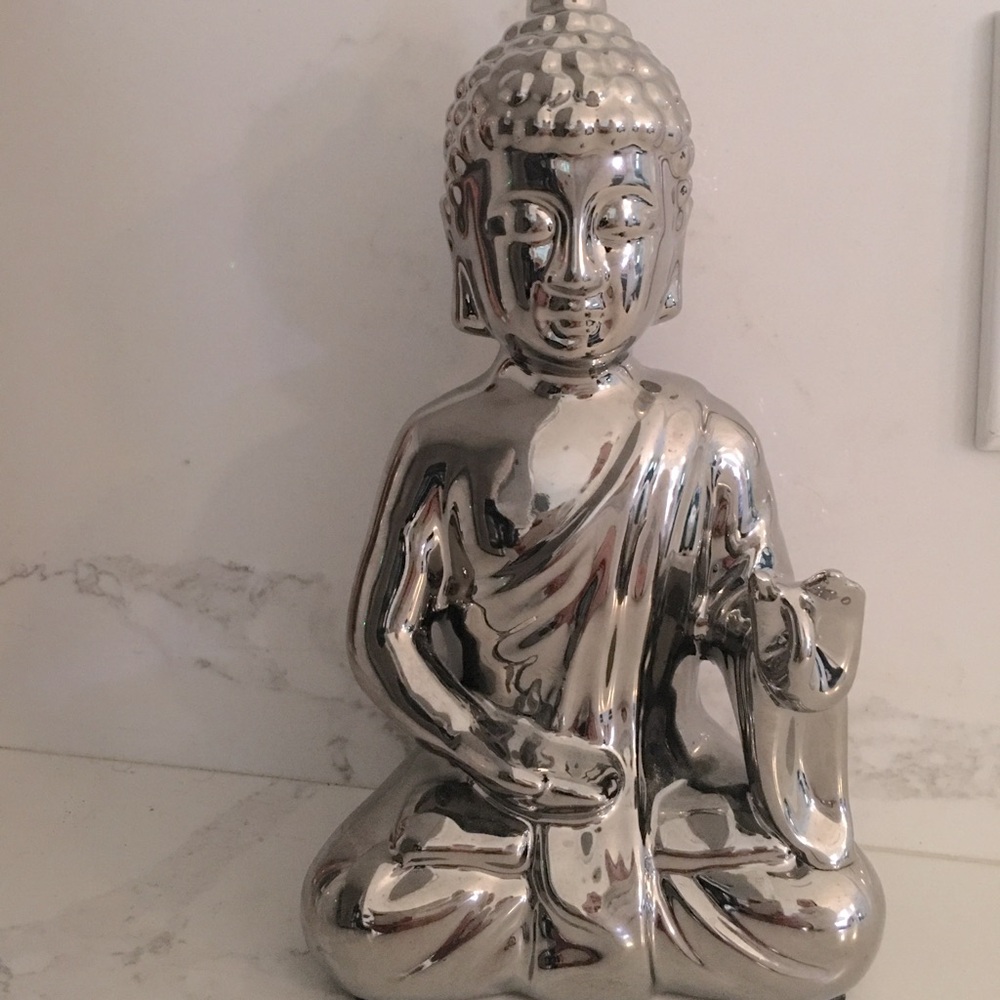 Pier 1 Silver Ceramic Buddha Statue